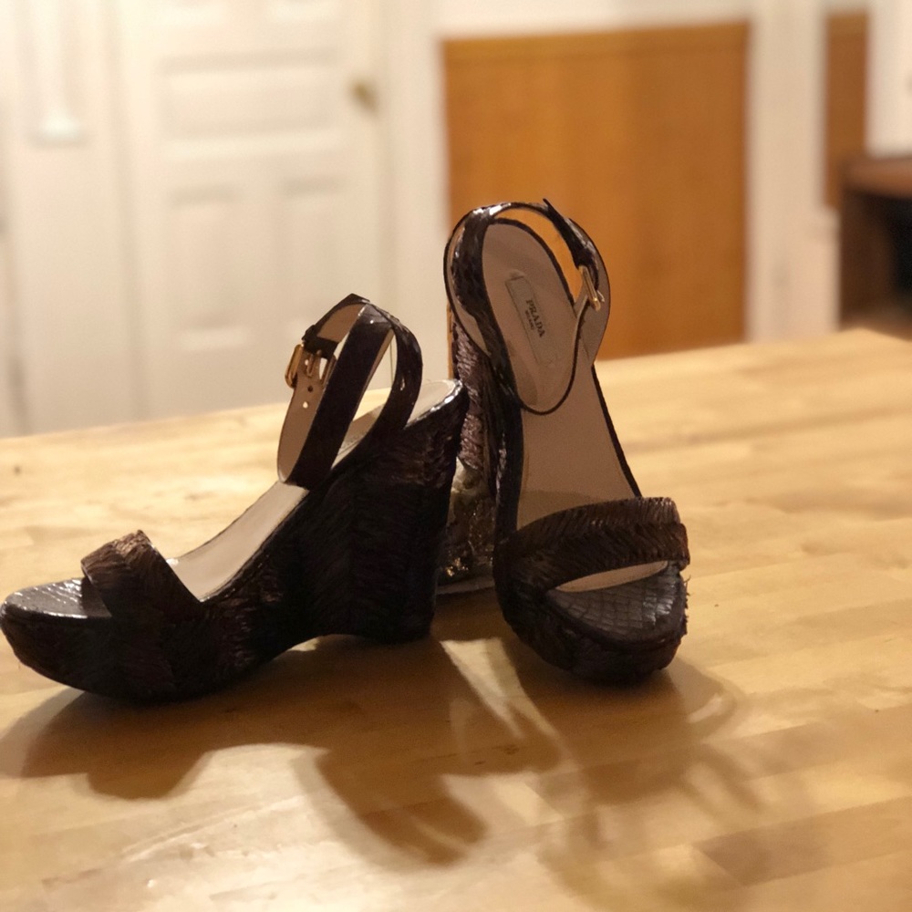 Prada weave wedges